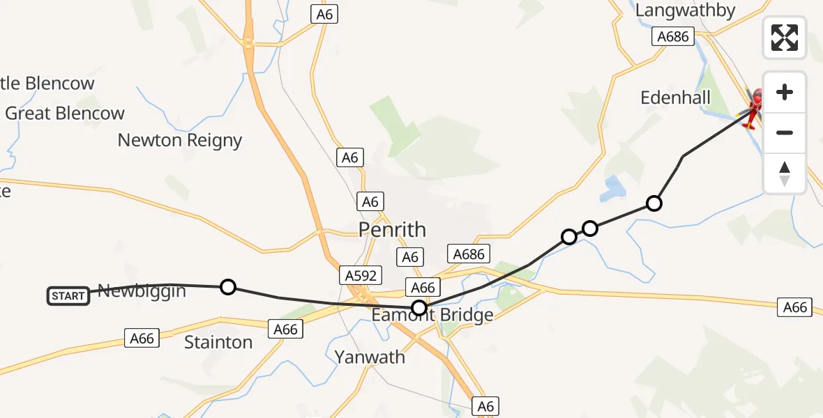 Routekaart van de vlucht: Air Ambulance Helicopter to Langwathby, B6412