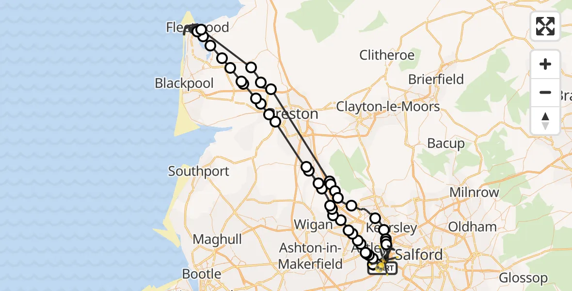 Flight route map: Police Helicopter to Irlam, M62