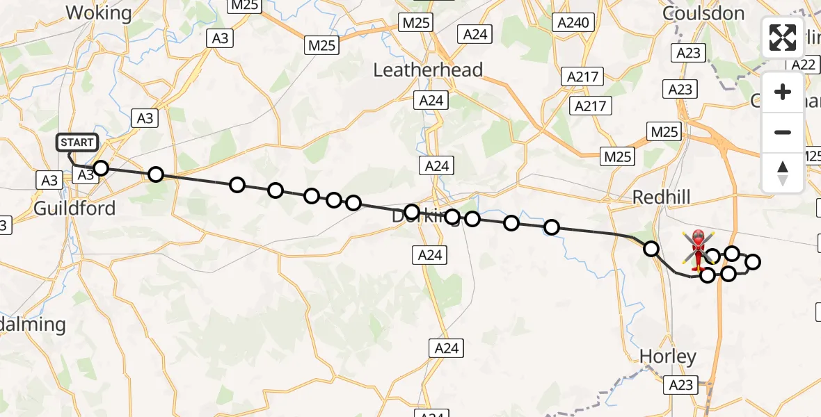 Routekaart van de vlucht: Air Ambulance Helicopter to Redhill Aerodrome, Redhill Aerodrome