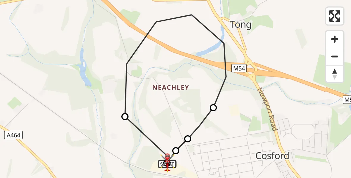Flight route map: Air Ambulance Helicopter to Cosford, Airbase Avenue