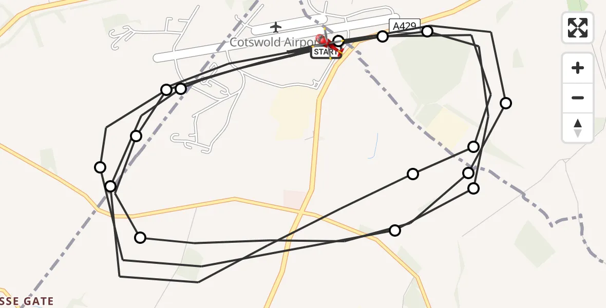 Flight route map: Air Ambulance Helicopter to Cotswold Airport, Cotswold Airport