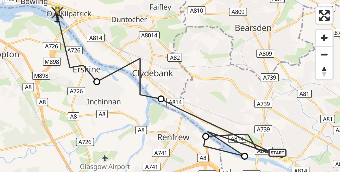 Routekaart van de vlucht: Police Helicopter to Old Kilpatrick, Forth and Clyde Canal Towpath