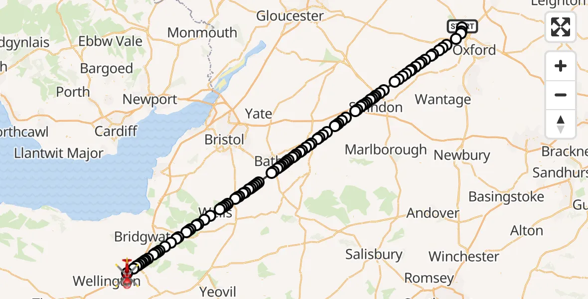 Flight route map: Air Ambulance Helicopter to Trull, Trull Road