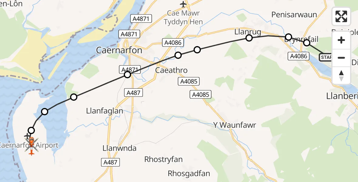 Routekaart van de vlucht: Coastguard Helicopter to Caernarfon Airport, Caernarfon Airport