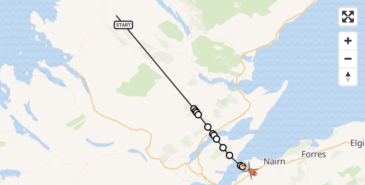 Routekaart van de vlucht: Coastguard Helicopter to Ardersier, Old Military Road