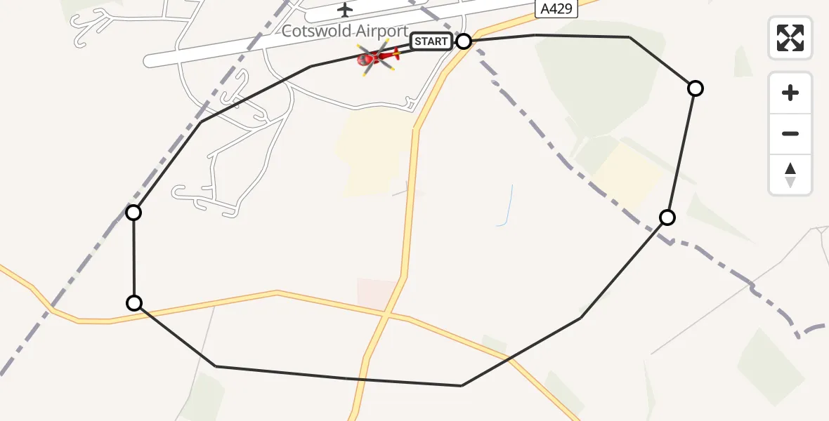 Flight route map: Air Ambulance Helicopter to Cotswold Airport, Cotswold Airport