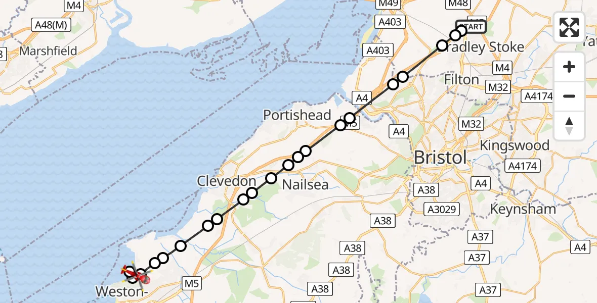 Routekaart van de vlucht: Air Ambulance Helicopter to Kewstoke, Beach Road