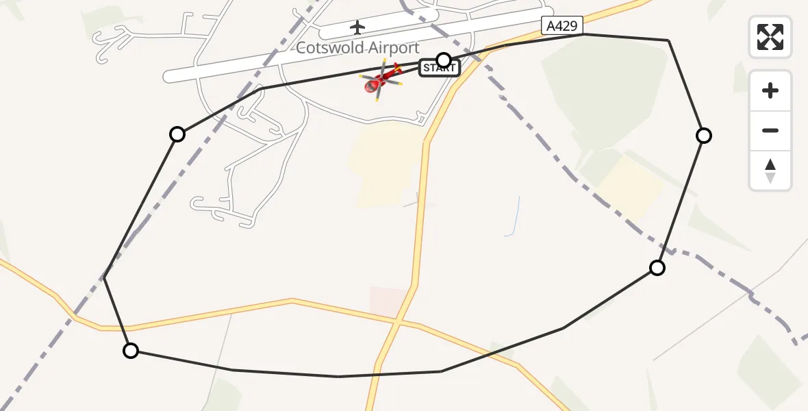 Flight route map: Air Ambulance Helicopter to Cotswold Airport, Cotswold Airport