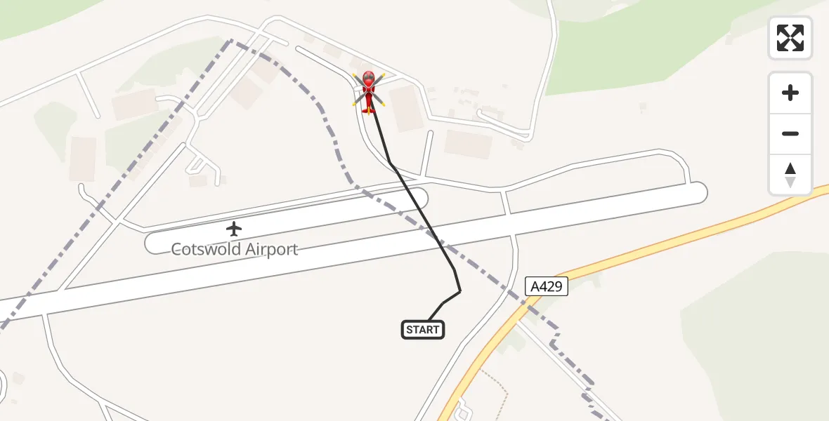 Flight route map: Air Ambulance Helicopter to Cotswold Airport, Cotswold Airport