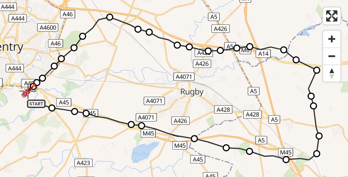 Routekaart van de vlucht: Air Ambulance Helicopter to Coventry Airport, Coventry Airport
