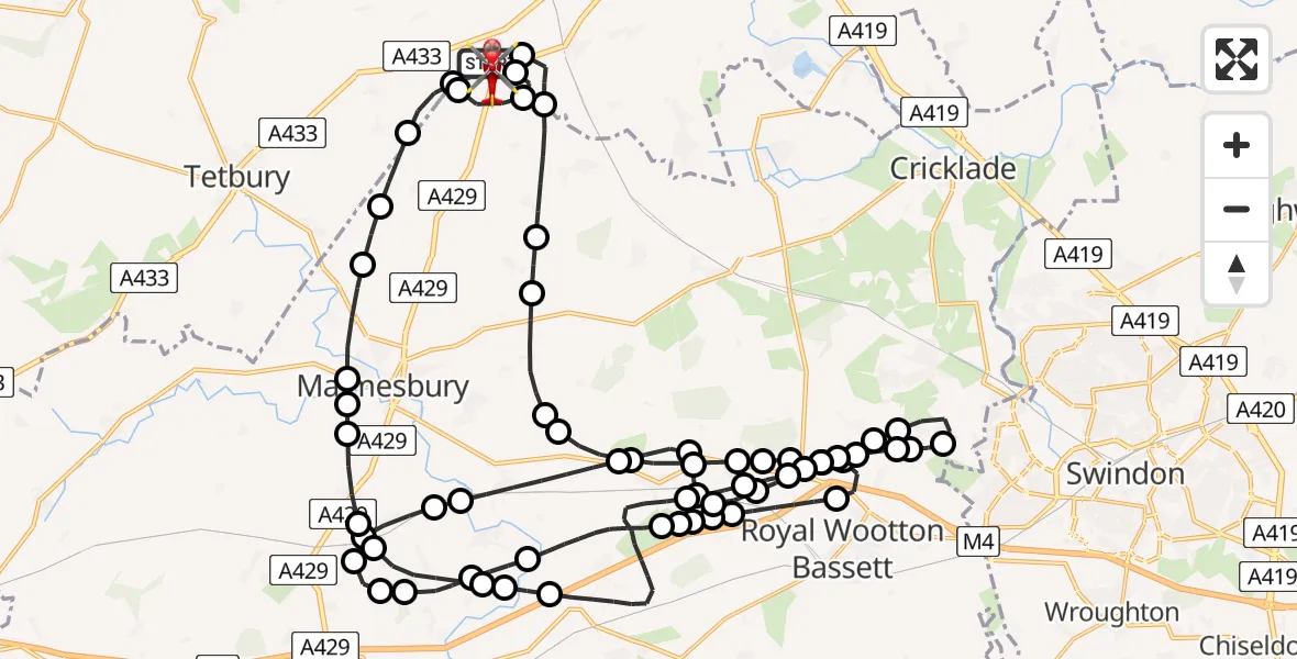 Flight route map: Air Ambulance Helicopter to Cotswold Airport, Cotswold Airport