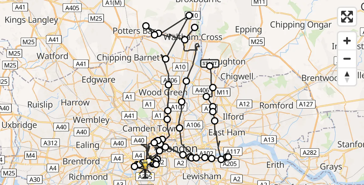 Flight route map: Police Helicopter to London Borough of Wandsworth, Kennard Street