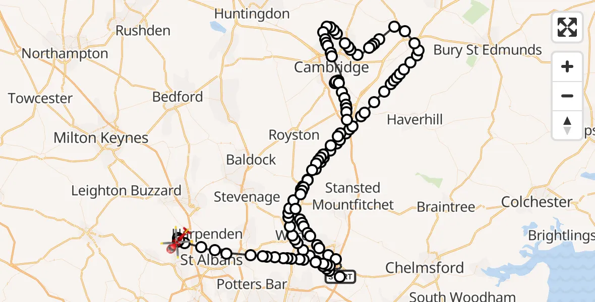 Flight route map: Air Ambulance Helicopter to Gaddesden Row, Gaddesden Row