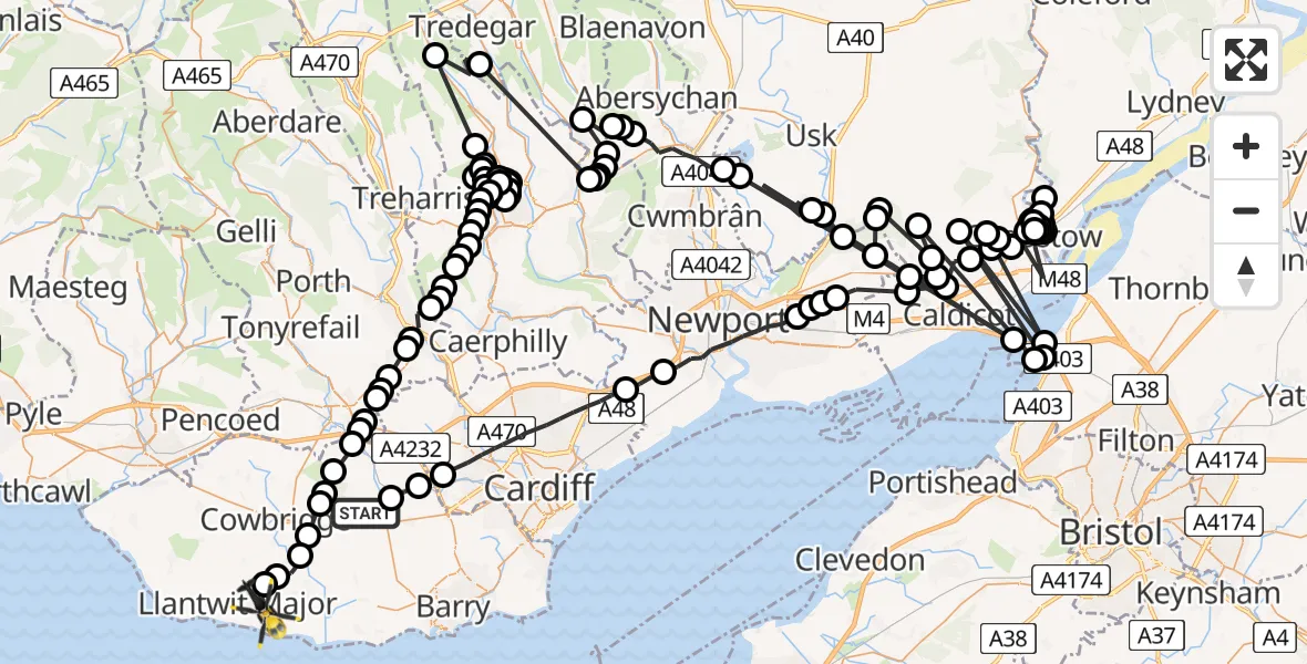 Flight route map: Police Helicopter to Boverton, Boverton Park Drive