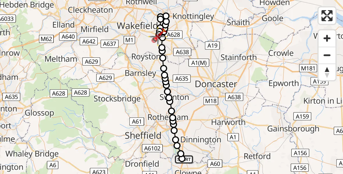 Routekaart van de vlucht: Air Ambulance Helicopter to YAA Nostell Helicopter Port, YAA Nostell Helicopter Port