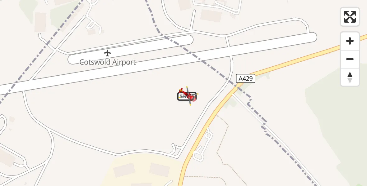 Flight route map: Air Ambulance Helicopter to Cotswold Airport, Cotswold Airport