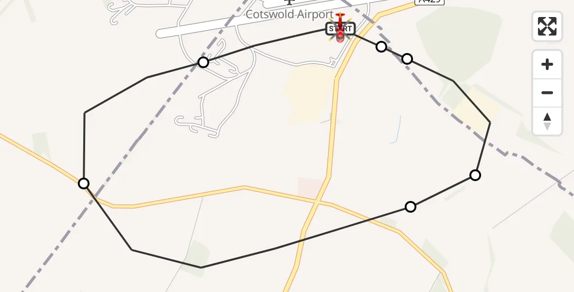 Flight route map: Air Ambulance Helicopter to Cotswold Airport, Cotswold Airport