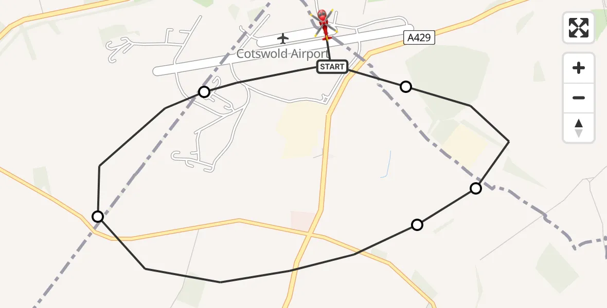 Flight route map: Air Ambulance Helicopter to Cotswold Airport, Cotswold Airport