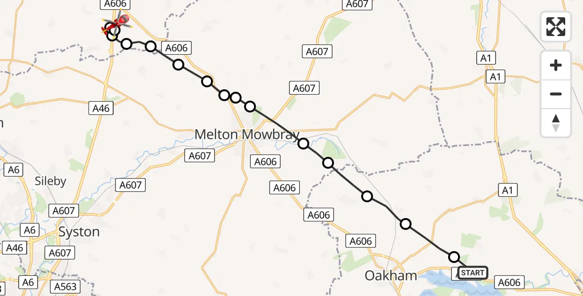Routekaart van de vlucht: Air Ambulance Helicopter to Nottingham Heliport, Nottingham Heliport