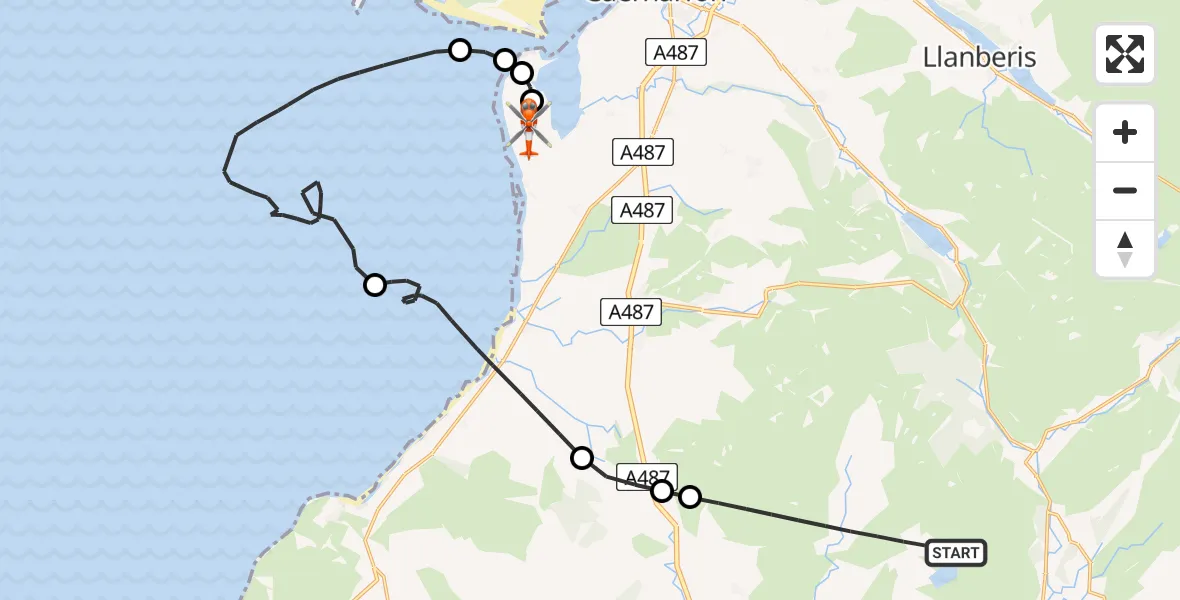 Routekaart van de vlucht: Coastguard Helicopter to Caernarfon Airport, Caernarfon Airport