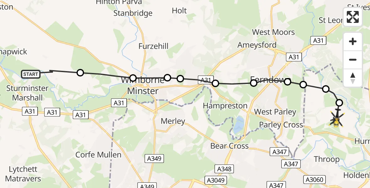 Routekaart van de vlucht: Police Helicopter to Bournemouth Airport, Bournemouth Airport