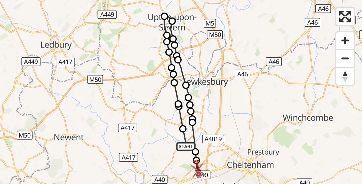 Routekaart van de vlucht: Air Ambulance Helicopter to Gloucestershire Airport, Gloucestershire Airport