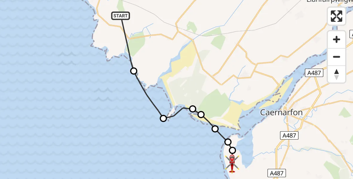 Routekaart van de vlucht: Air Ambulance Helicopter to Caernarfon Airport, Caernarfon Airport