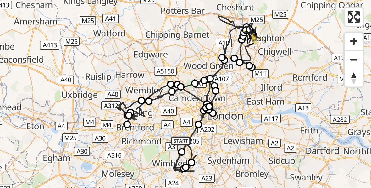 Flight route map: Police Helicopter to Metropolitan Police Air Support Unit Lippitts Hill, Metropolitan Police Air Support Unit Lippitts Hill