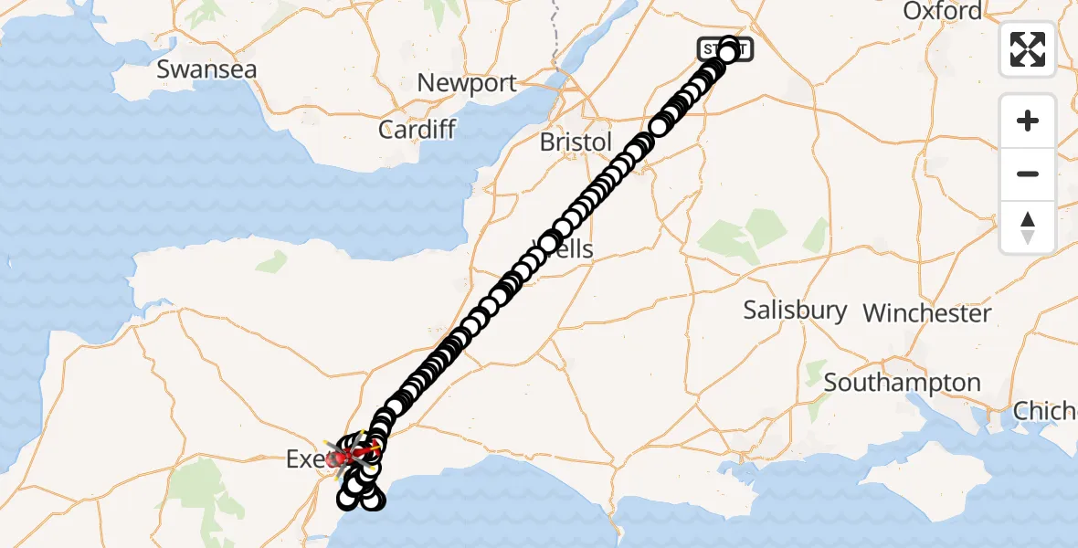 Flight route map: Air Ambulance Helicopter to Exeter International Airport, Exeter International Airport