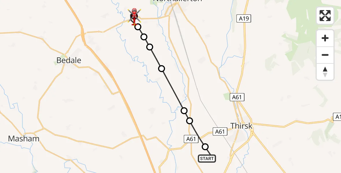 Flight route map: Air Ambulance Helicopter to Northallerton, Station Lane