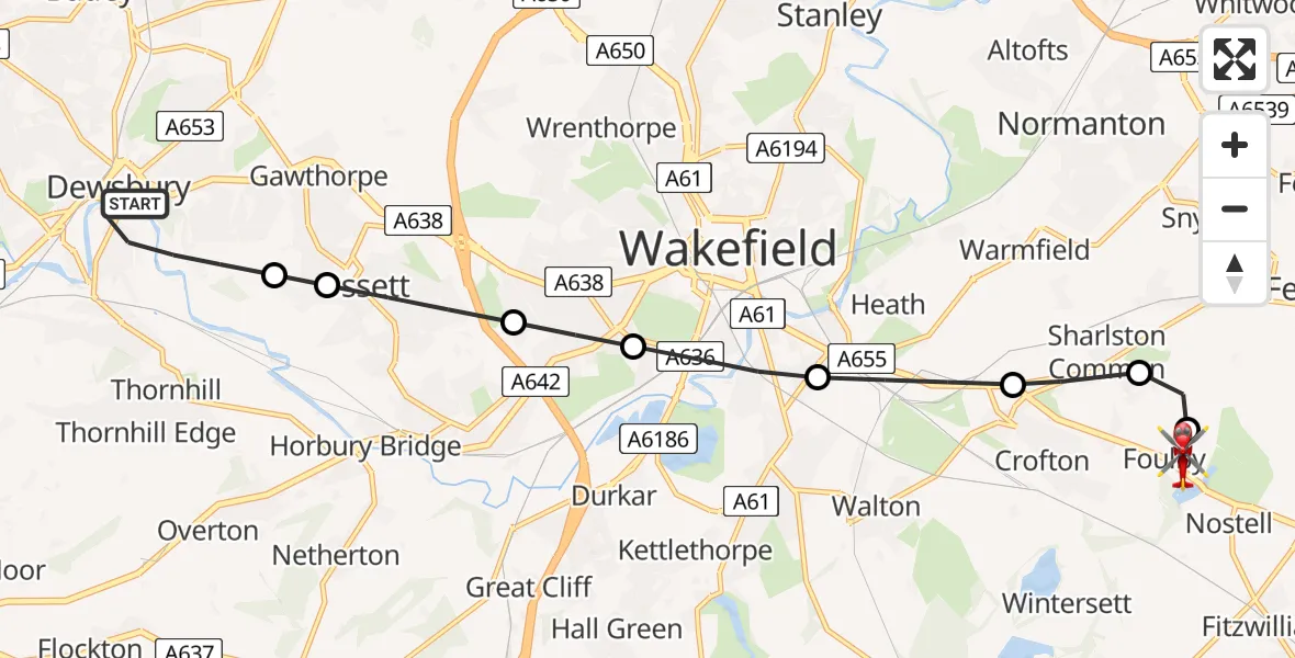 Routekaart van de vlucht: Air Ambulance Helicopter to YAA Nostell Helicopter Port, YAA Nostell Helicopter Port