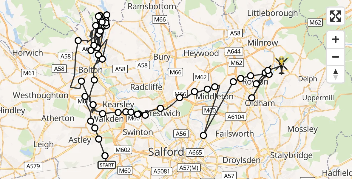 Flight route map: Police Helicopter to Shaw, Buckstones Road
