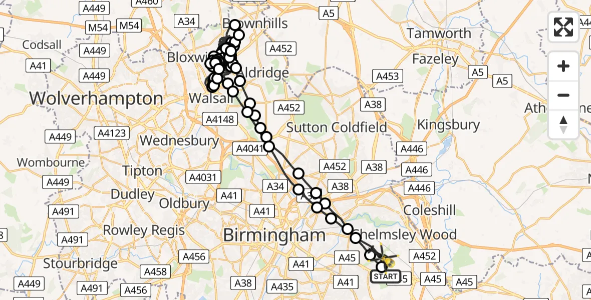 Flight route map: Police Helicopter to Garretts Green, Greenvale Avenue