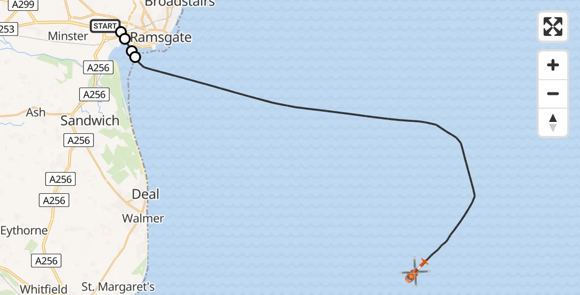 Routekaart van de vlucht: Coastguard Helicopter to North Sea, North Sea