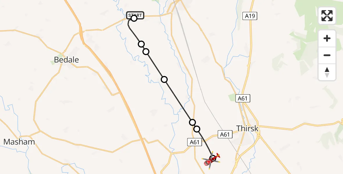 Routekaart van de vlucht: Air Ambulance Helicopter to RAF Topcliffe, RAF Topcliffe