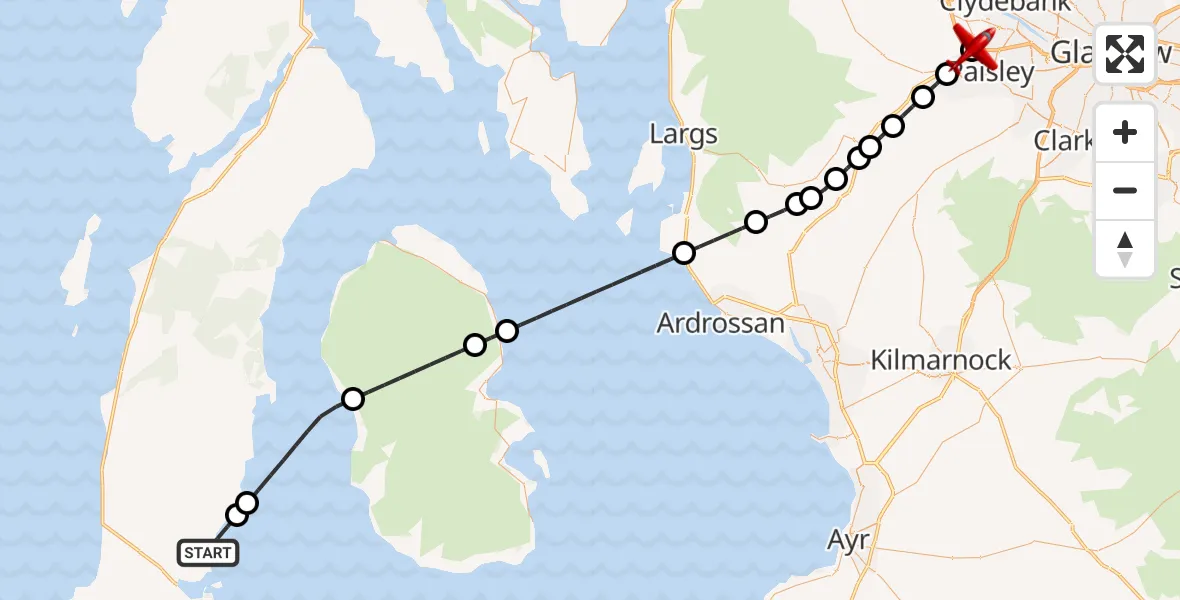 Routekaart van de vlucht: Air Ambulance Aircraft to Glasgow Airport, Glasgow Airport