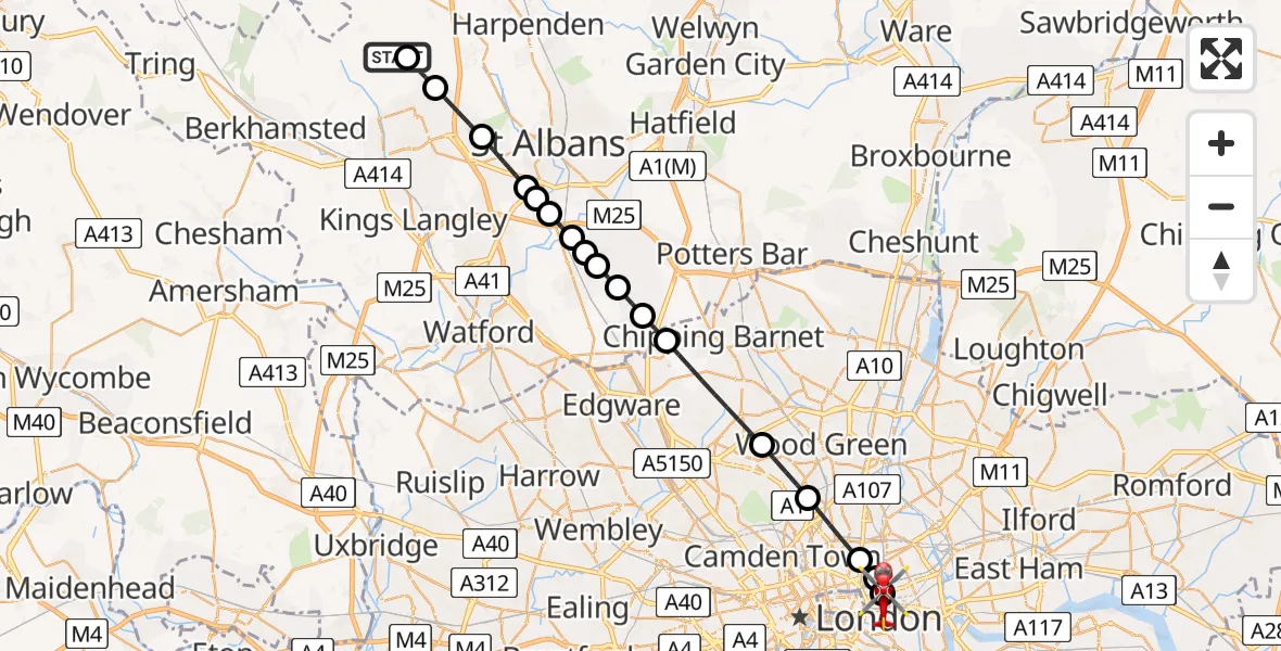 Routekaart van de vlucht: Air Ambulance Helicopter to Royal London Hospital, Royal London Hospital