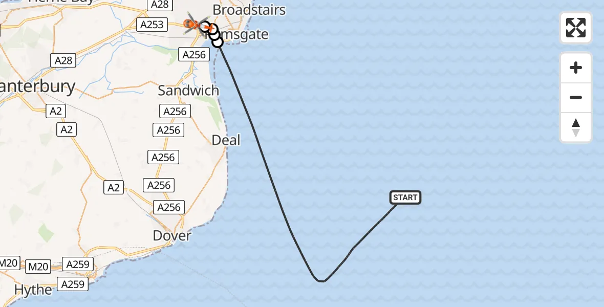 Flight route map: Coastguard Helicopter to Manston Airport, Manston Airport