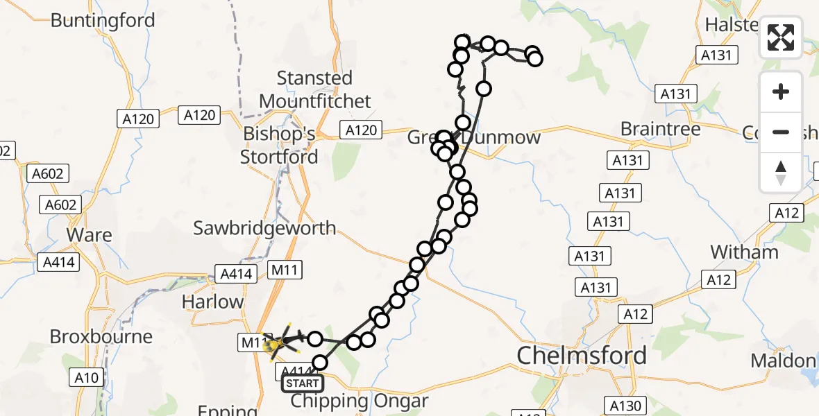 Routekaart van de vlucht: Police Helicopter to North Weald Bassett, Wynters