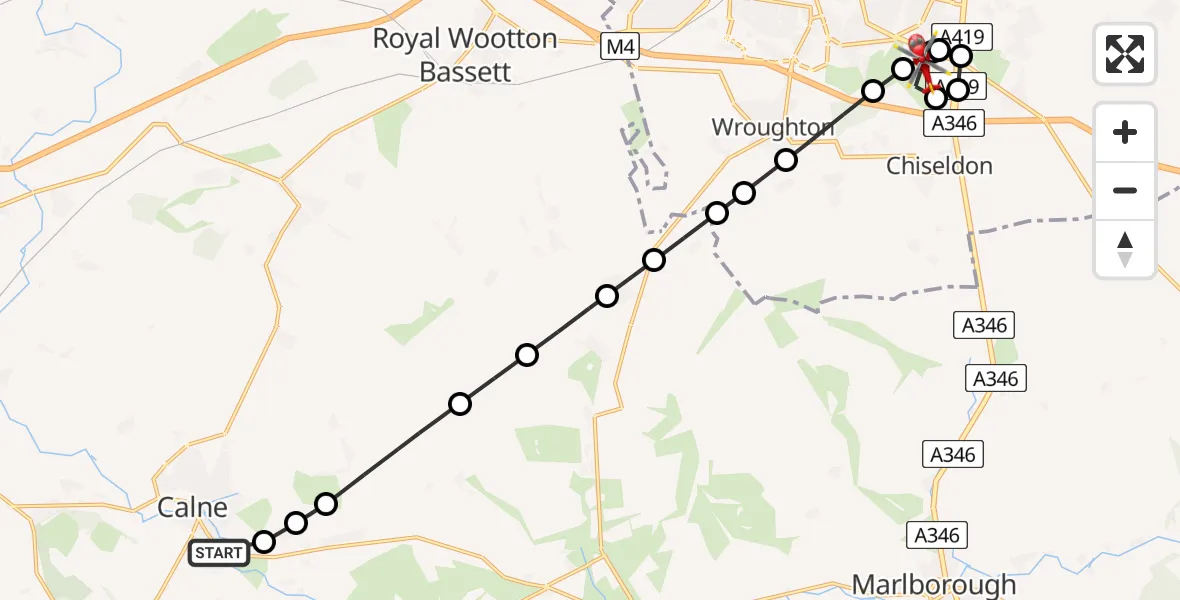 Routekaart van de vlucht: Air Ambulance Helicopter to Badbury, Day House Lane