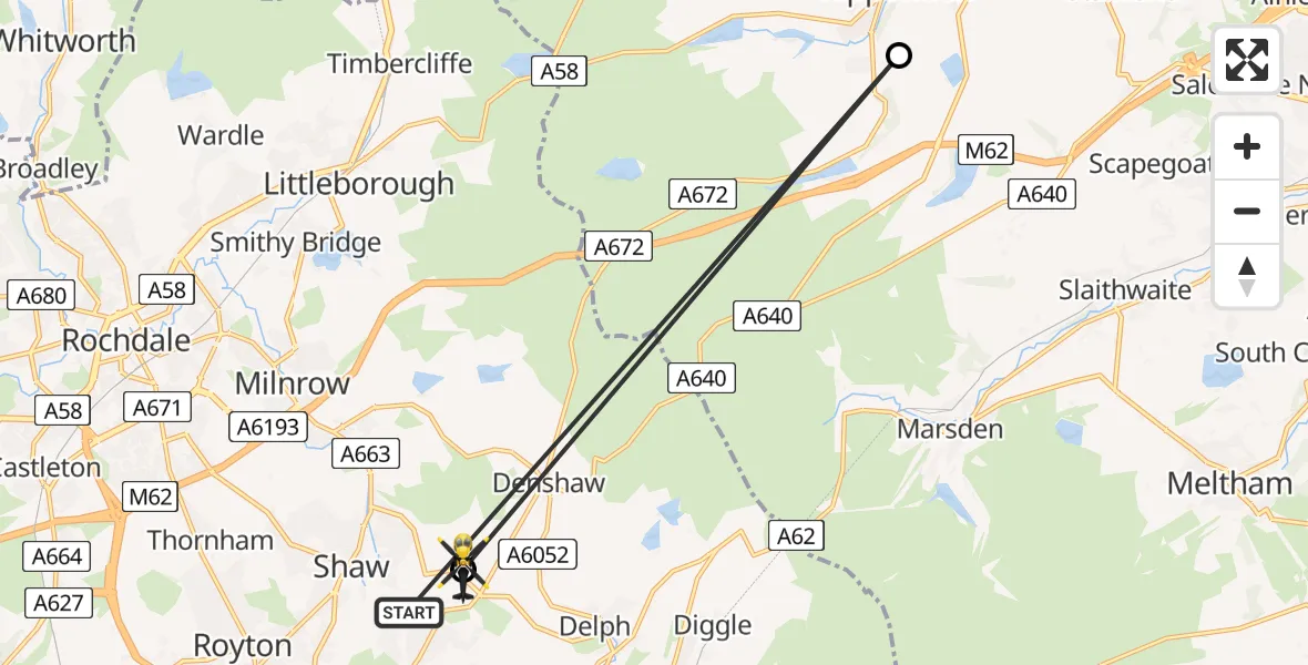 Routekaart van de vlucht: Police Helicopter to Shaw, Buckstones Road