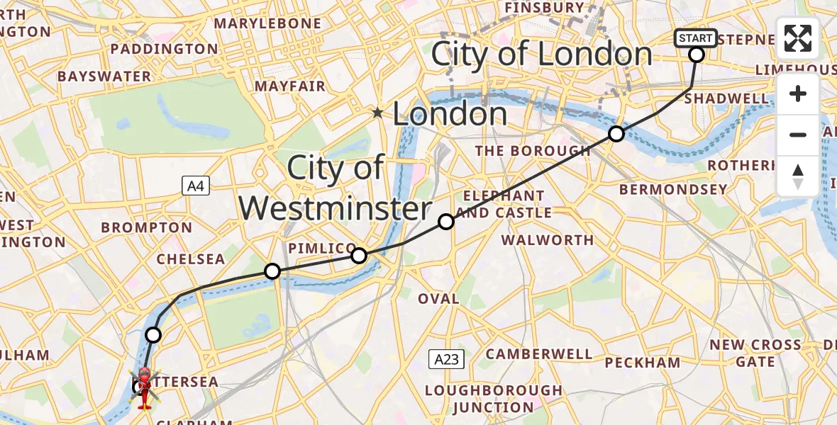 Flight route map: Air Ambulance Helicopter to London Heliport, London Heliport