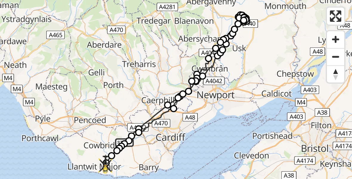 Flight route map: Police Helicopter to MOD St Athan, MOD St Athan