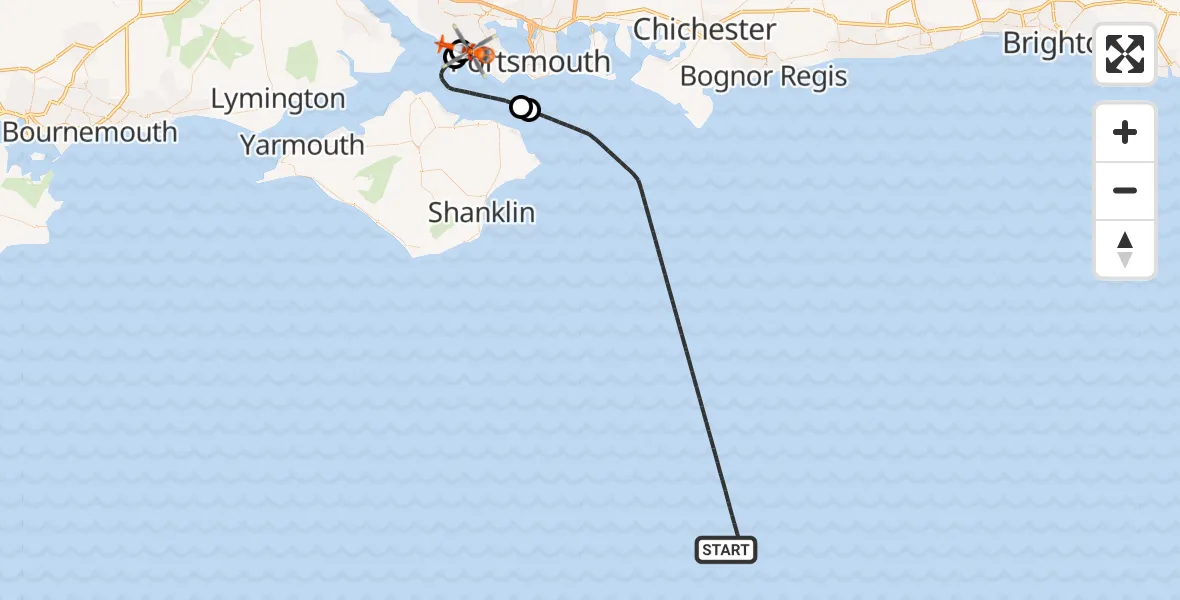 Flight route map: Coastguard Helicopter to Solent Airport, Solent Airport