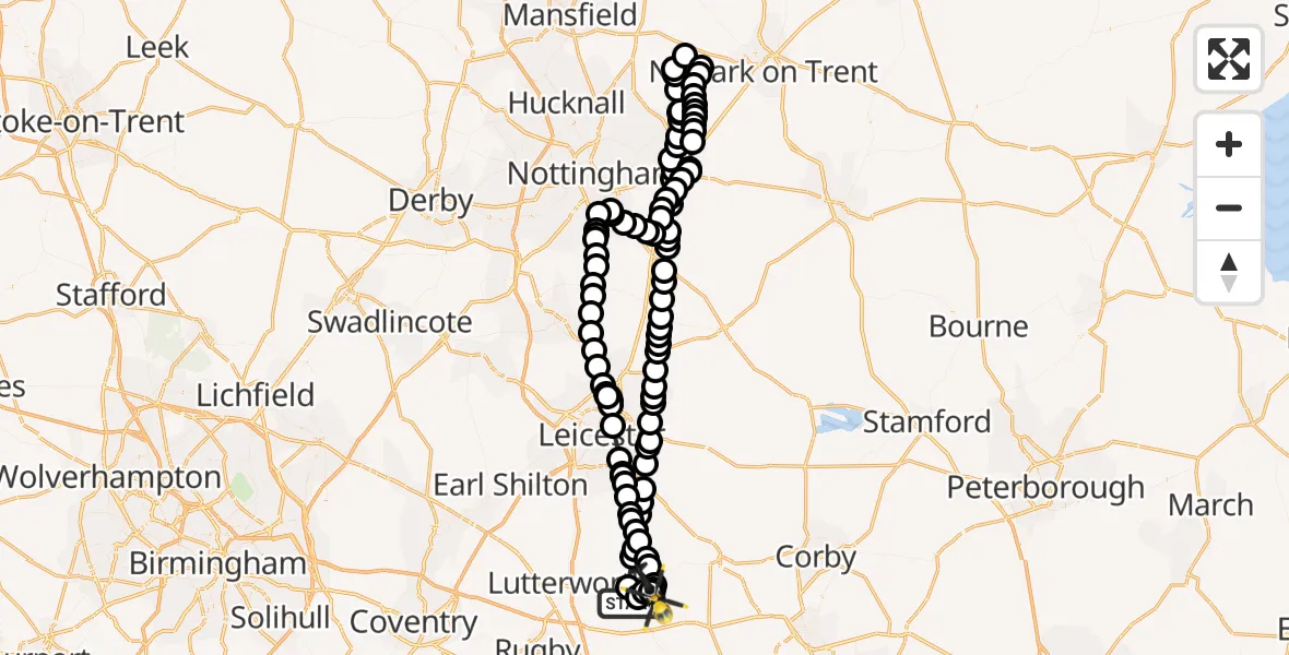 Routekaart van de vlucht: Police Helicopter to Sibbertoft, Welford Road