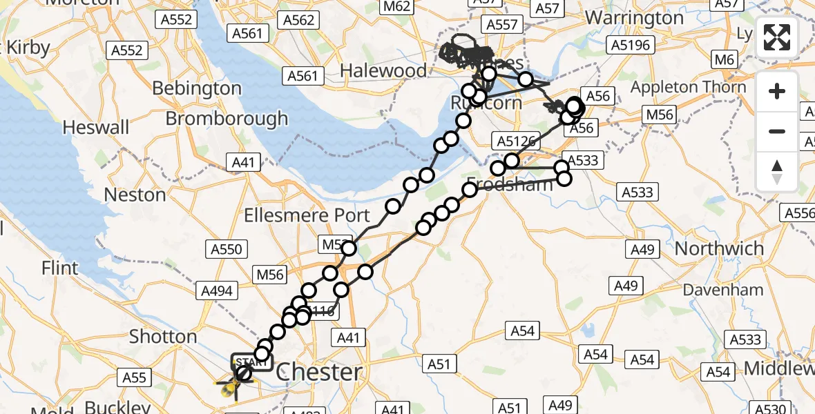 Flight route map: Police Helicopter to Saltney Ferry, B5129