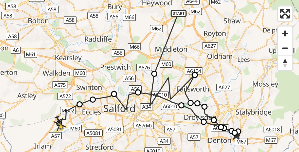 Routekaart van de vlucht: Police Helicopter to Manchester Barton Aerodrome, Manchester Barton Aerodrome