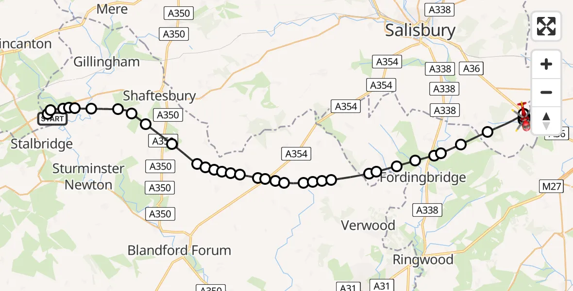 Routekaart van de vlucht: Air Ambulance Helicopter to Plaitford, Stock Lane