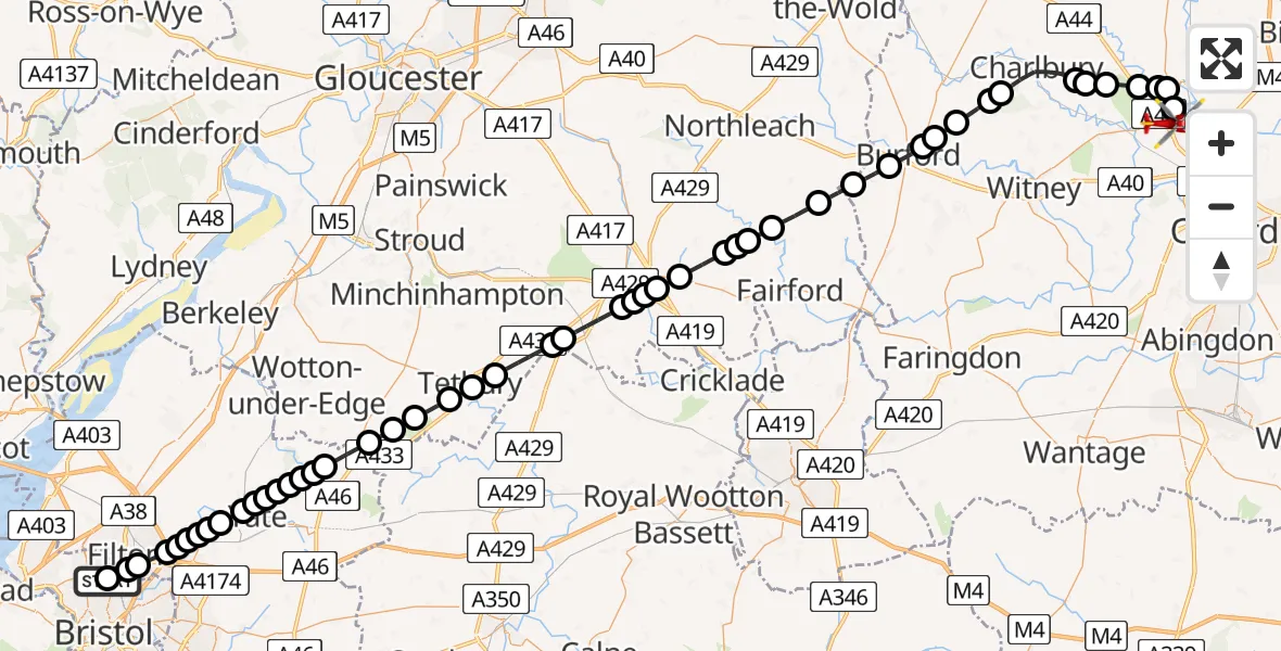 Routekaart van de vlucht: Air Ambulance Helicopter to London Oxford Airport, London Oxford Airport
