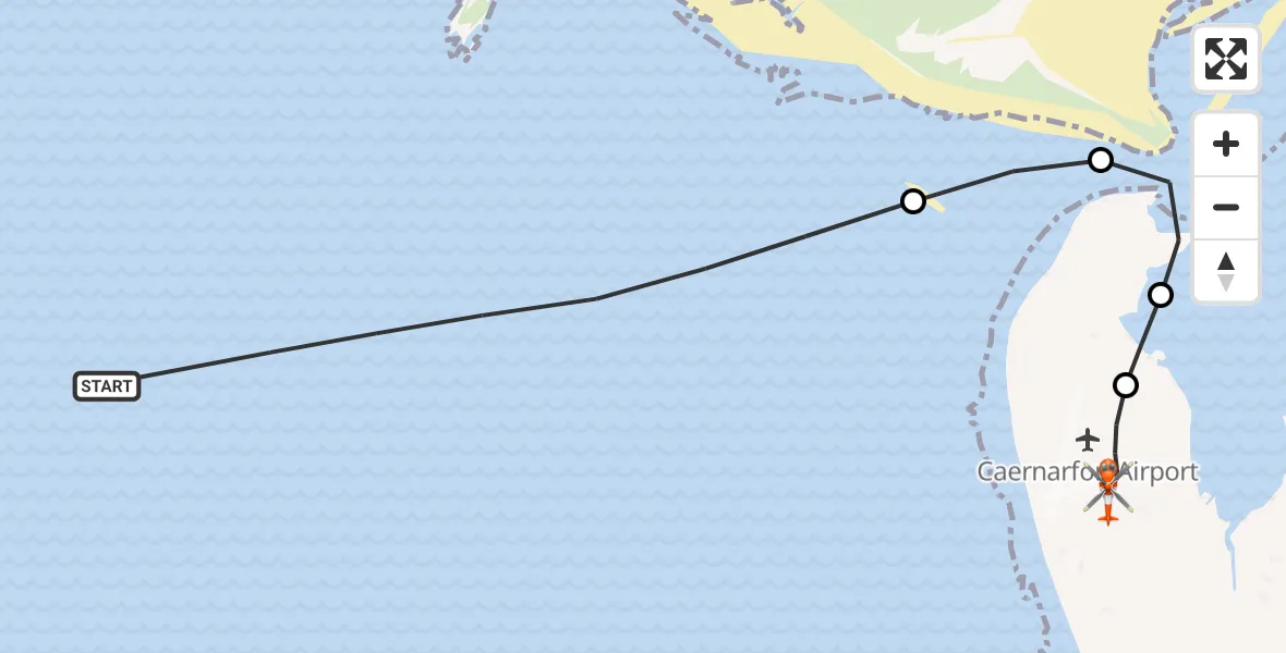 Flight route map: Coastguard Helicopter to Caernarfon Airport, Caernarfon Airport